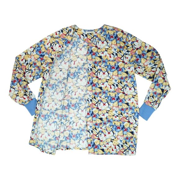 Landau Women Scrub Lab Coat Jacket Patriotic American Bears Size XL Made in USA - Picture 2 of 7